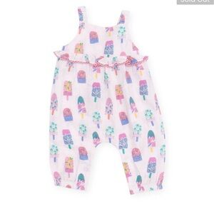 Angel dear Baby Girls Pink Muslim Ruffle Waist Romper Popsicle Print Size 3-6 M